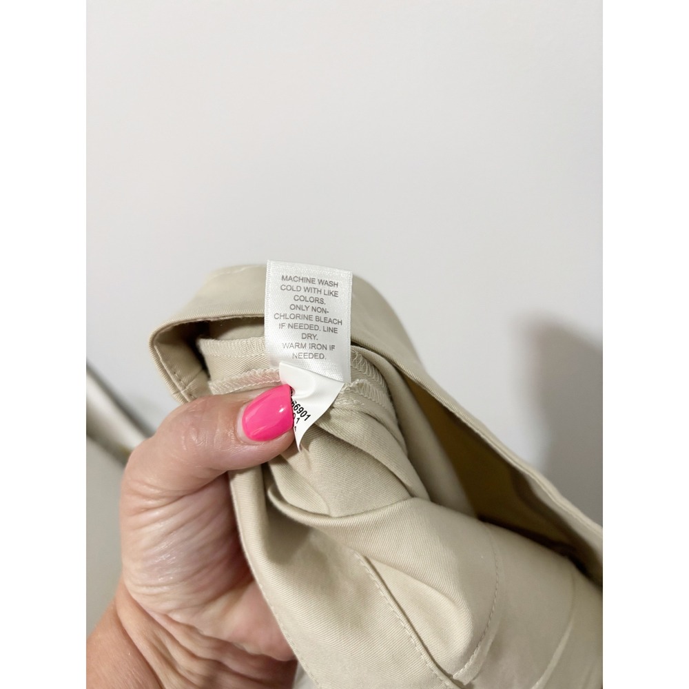 J. Jill Trousers Women 12 Khaki Cotton Blend Ankle Slit Flat Front Pants Office - Picture 8 of 13